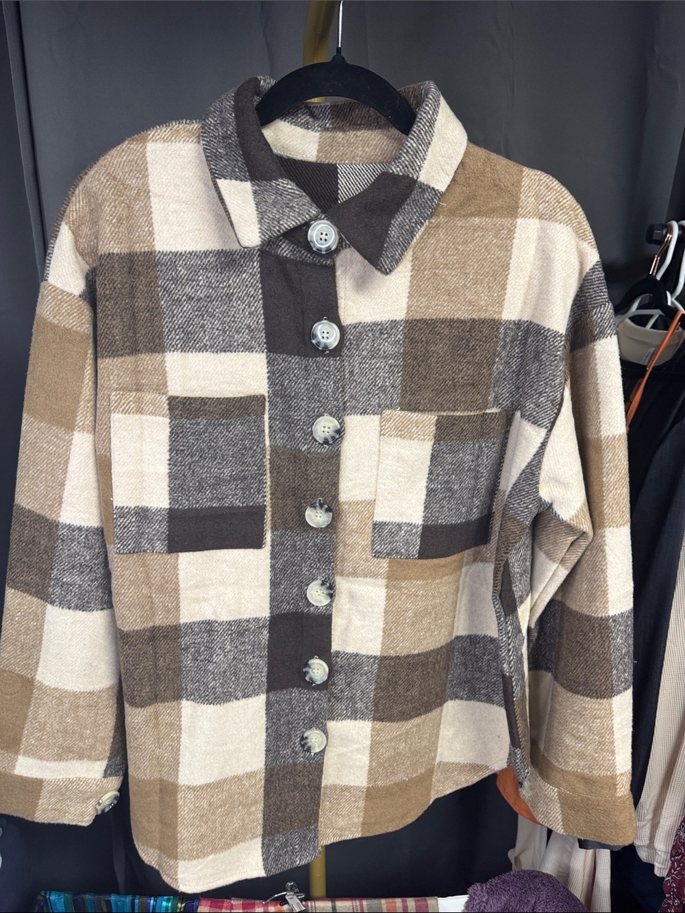 Source Unknown Brown & Cream Plaid Button-Front Shacket